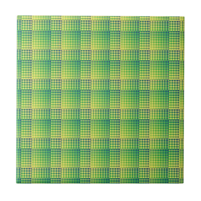 Green Blue Checker Abstract Pattern Tile (Front)