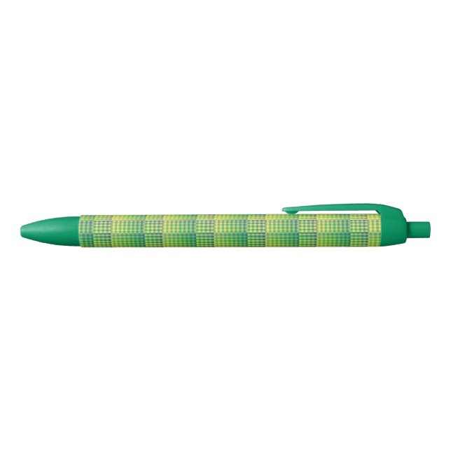 Green Blue Chequered Abstract Pattern Black Ink Pen (Top)