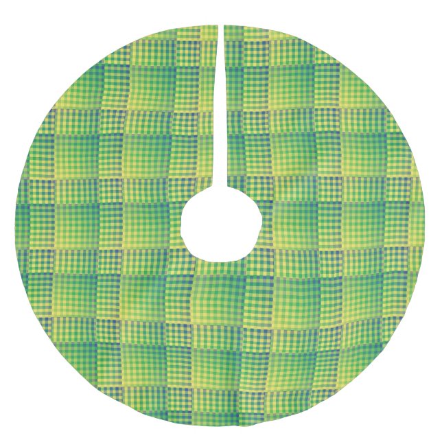 Green Blue Chequered Abstract Pattern Brushed Polyester Tree Skirt (Front)