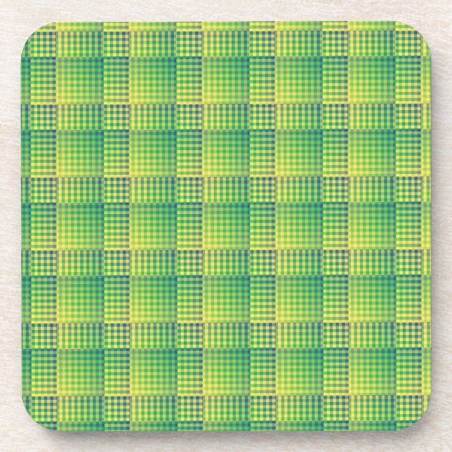 Green Blue Chequered Abstract Pattern Coaster (Front)