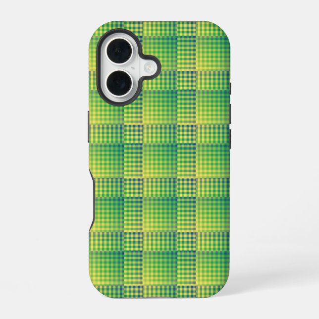 Green Blue Chequered Abstract Pattern iPhone 16 Case (Back)