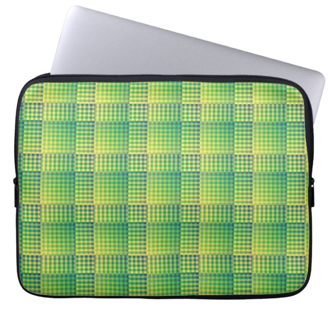 Green Blue Chequered Abstract Pattern Laptop Sleeve (Front)