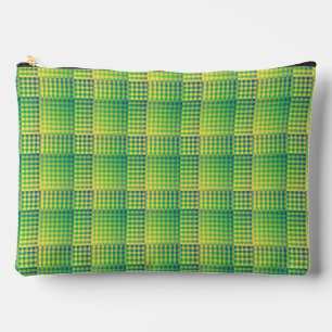 Green Blue Chequered Abstract Pattern Large Accessory Pouch