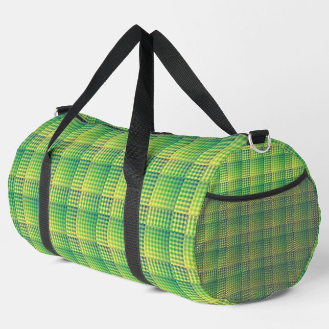 Green Blue Chequered Abstract Pattern Large Duffle Bag (Right Corner)