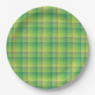 Green Blue Chequered Abstract Pattern Paper Plate
