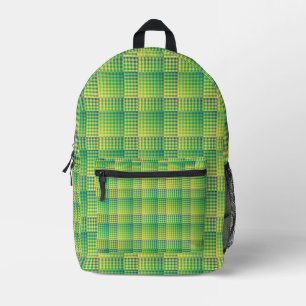 Green Blue Chequered Abstract Pattern Printed Backpack