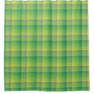 Green Blue Chequered Abstract Pattern Shower Curtain