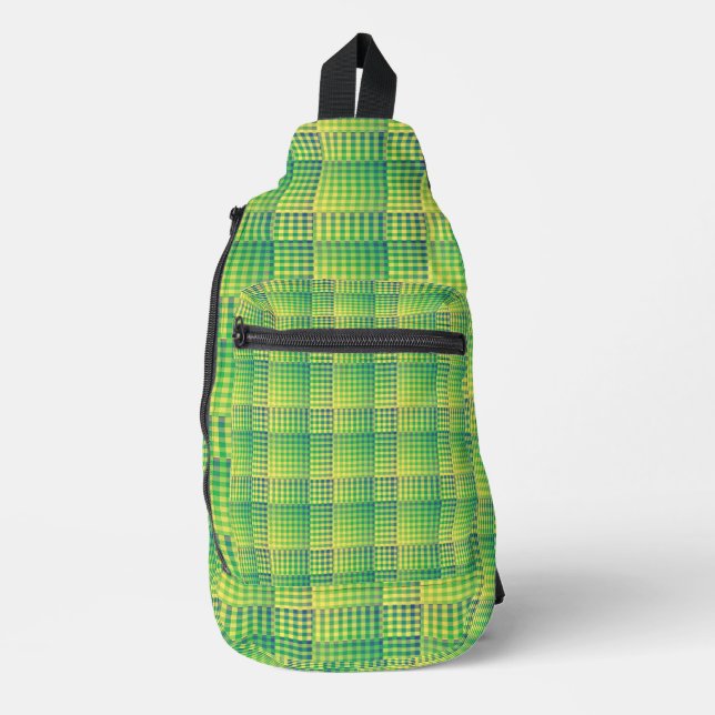 Green Blue Chequered Abstract Pattern Sling Bag (Front)