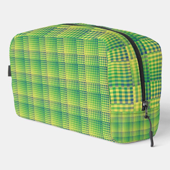 Green Blue Chequered Abstract Pattern Toiletry Bag (Right Corner)