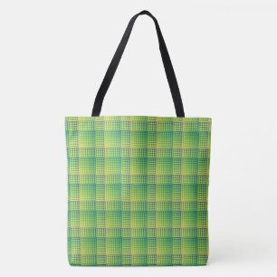 Green Blue Chequered Abstract Pattern Tote Bag
