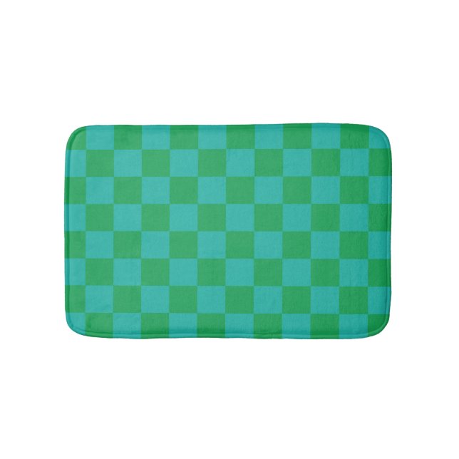 Green Blue Chequered Gingham Pattern Bath Mat (Front)