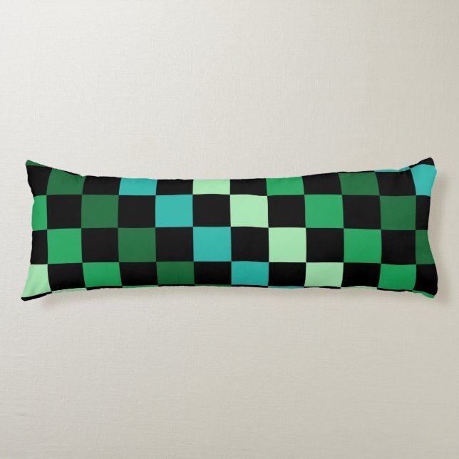 Green Blue Chequered Gingham Pattern Body Cushion (Front)