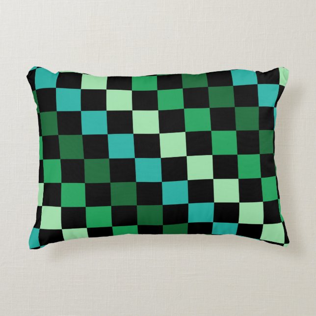 Green Blue Chequered Gingham Pattern Decorative Cushion (Front)