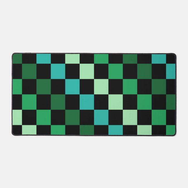 Green Blue Chequered Gingham Pattern Desk Mat (Front)