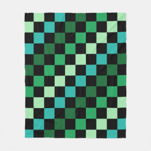 Green Blue Chequered Gingham Pattern Fleece Blanket