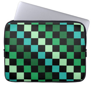 Green Blue Chequered Gingham Pattern Laptop Sleeve