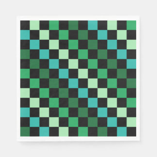 Green Blue Chequered Gingham Pattern Napkin
