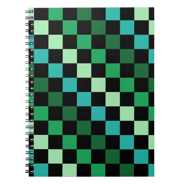 Green Blue Chequered Gingham Pattern Notebook (Front)