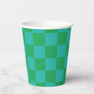 Green Blue Chequered Gingham Pattern Paper Cups