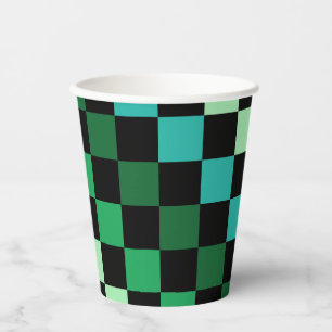 Green Blue Chequered Gingham Pattern Paper Cups