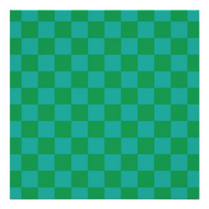 Green Blue Chequered Gingham Pattern Poster