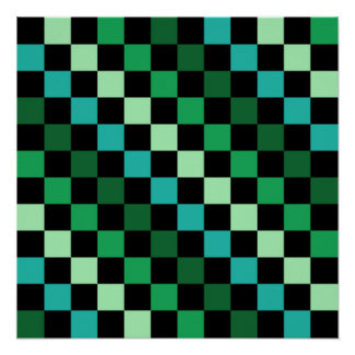 Green Blue Chequered Gingham Pattern Poster