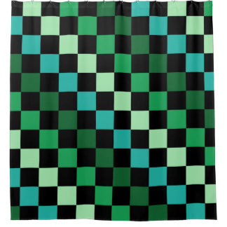 Green Blue Chequered Gingham Pattern Shower Curtain