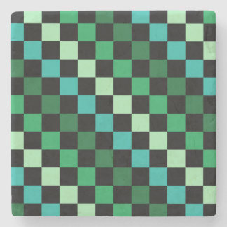 Green Blue Chequered Gingham Pattern Stone Coaster