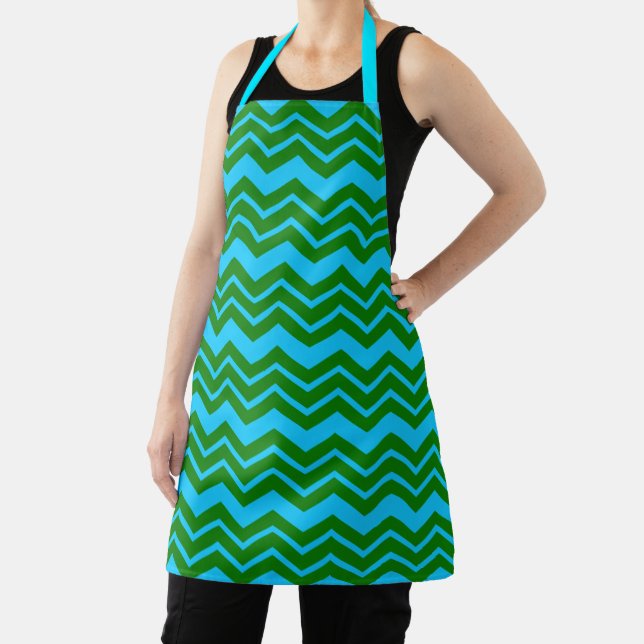 Green Blue Chevron Zigzag Design  Apron (Insitu)