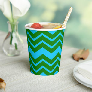 Green Blue Chevron Zigzag Design Paper Cups