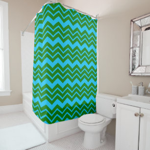 Green Blue Chevron Zigzag Design  Shower Curtain
