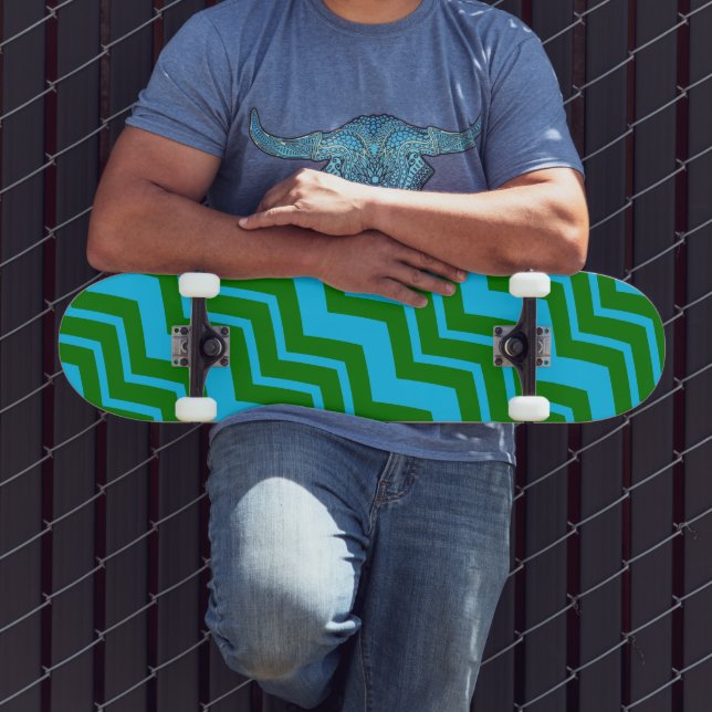 Green Blue Chevron Zigzag Design  Skateboard (Outdoor 3)