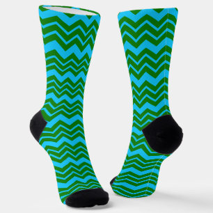Green Blue Chevron Zigzag Design Socks