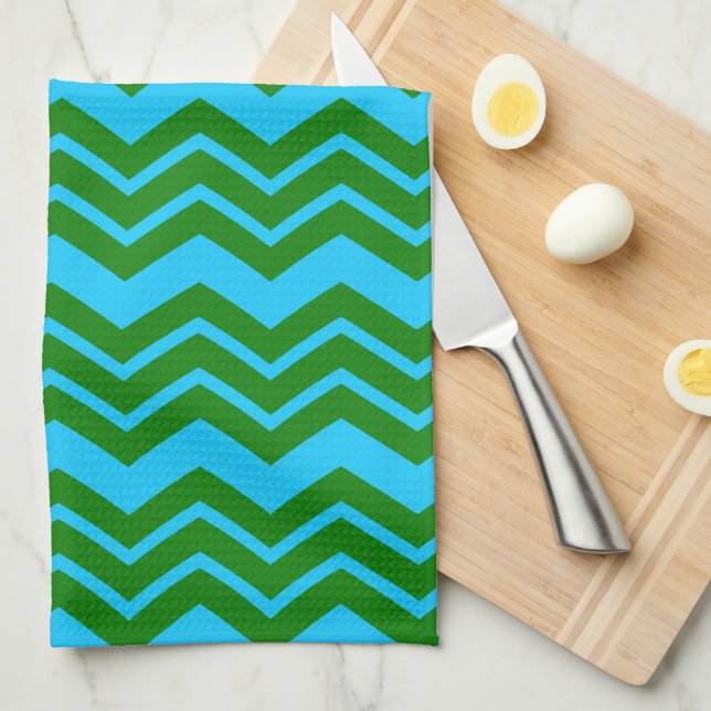 Green Blue Chevron Zigzag Design  Tea Towel (Quarter Fold)