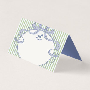 Green & Blue Coquette Bow Rocking Horse Place Card