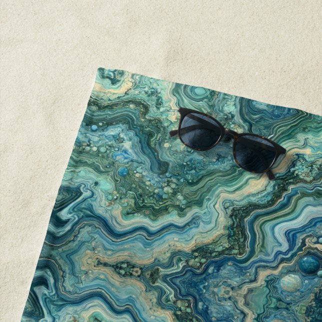 Green & Blue Crystal Geode Beach Towel (In Situ)