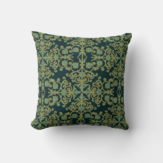 Green & Blue Damask French Throw Pillow (Front)