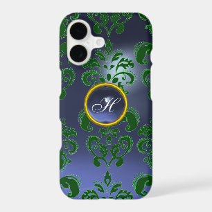 GREEN BLUE DAMASK GEMSTONE MONOGRAM Floral