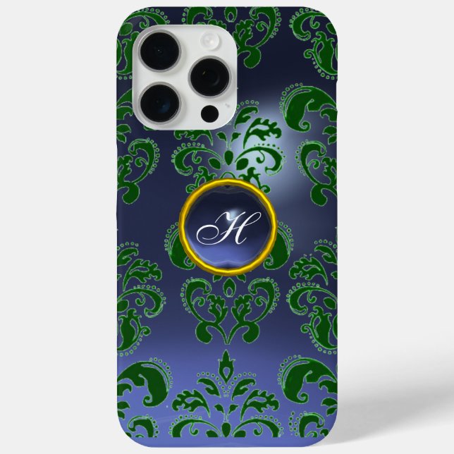 GREEN BLUE DAMASK GEMSTONE MONOGRAM Floral Case-Mate iPhone Case (Back)