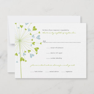 Green Blue Dandelion Flowers Love RSVP Card