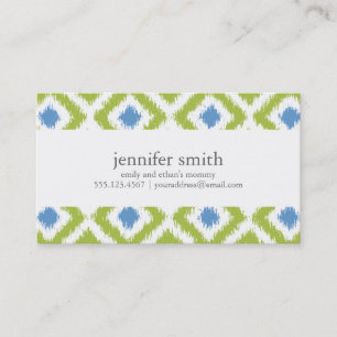 Green Blue Diamonds Ikat Pattern Calling Card