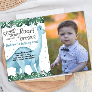 Green & Blue Dinosaur Birthday Invitations