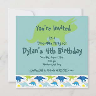 Green & Blue Dinosaur Birthday Party Invitations