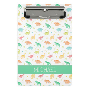 Green Blue Dinosaur Pattern Custom Name Mini Clipboard