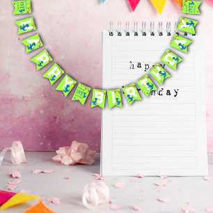 Green Blue Dinosaur Themed Kids Birthday Party Bunting