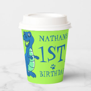 Green Blue Dinosaur Themed Kids Birthday Party Paper Cups