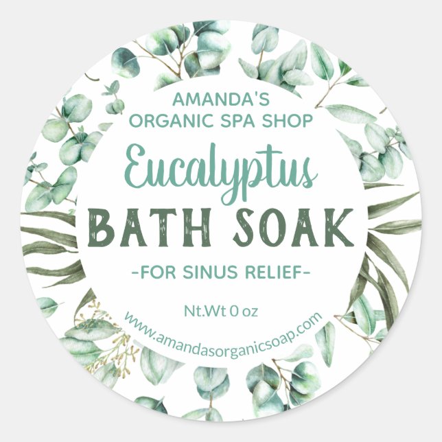 Green Blue Eucalyptus Infused Bath Spa Soak Labels (Front)