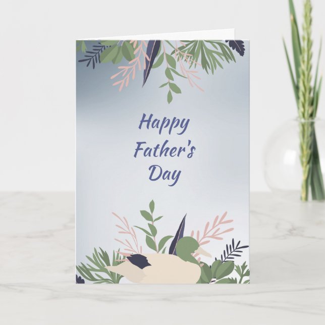 Green Blue Ferns and Duck Father's Day Card (Front)