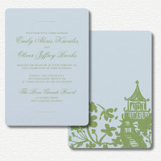 Green Blue Floral Watercolor Wedding Invitation