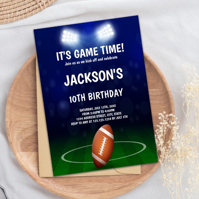 Green & Blue Football Birthday Invitation (Green Blue Football Birthday Invitations)